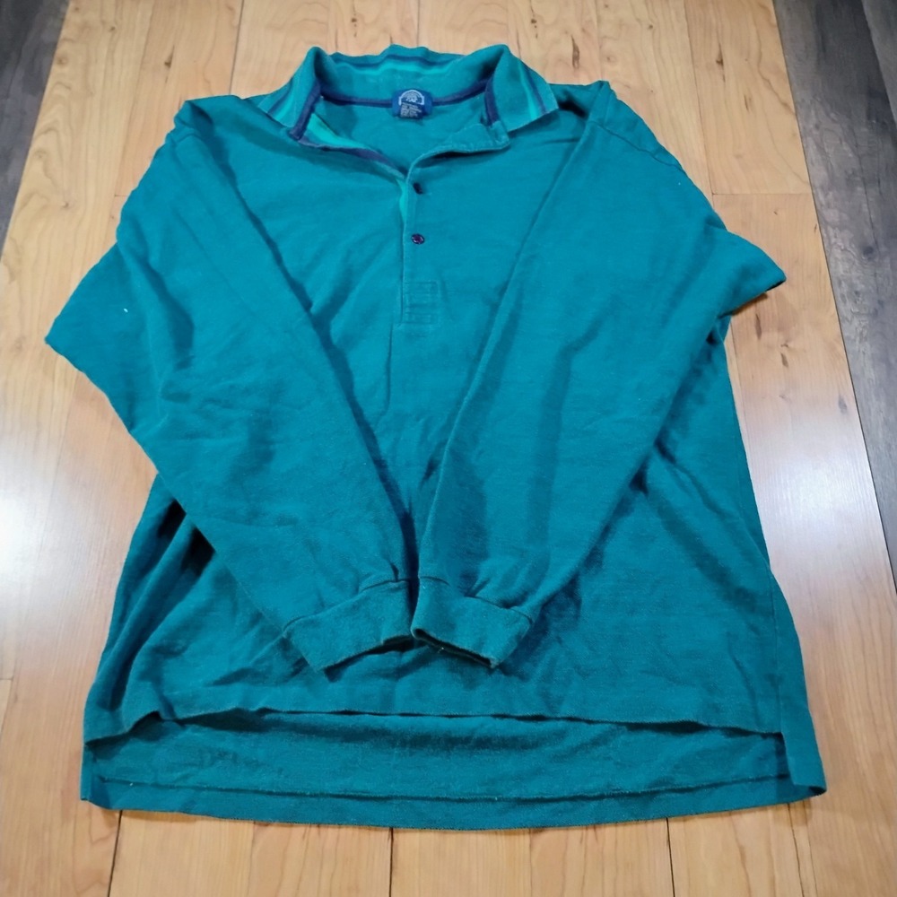 Vtg. 90's Gap Men's Green Large 100% Cotton Long Sleeve Qtr Button Tee Shirt
